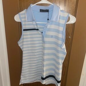 Gfore Women’s Light Blue & White Striped Sleeveless Polo